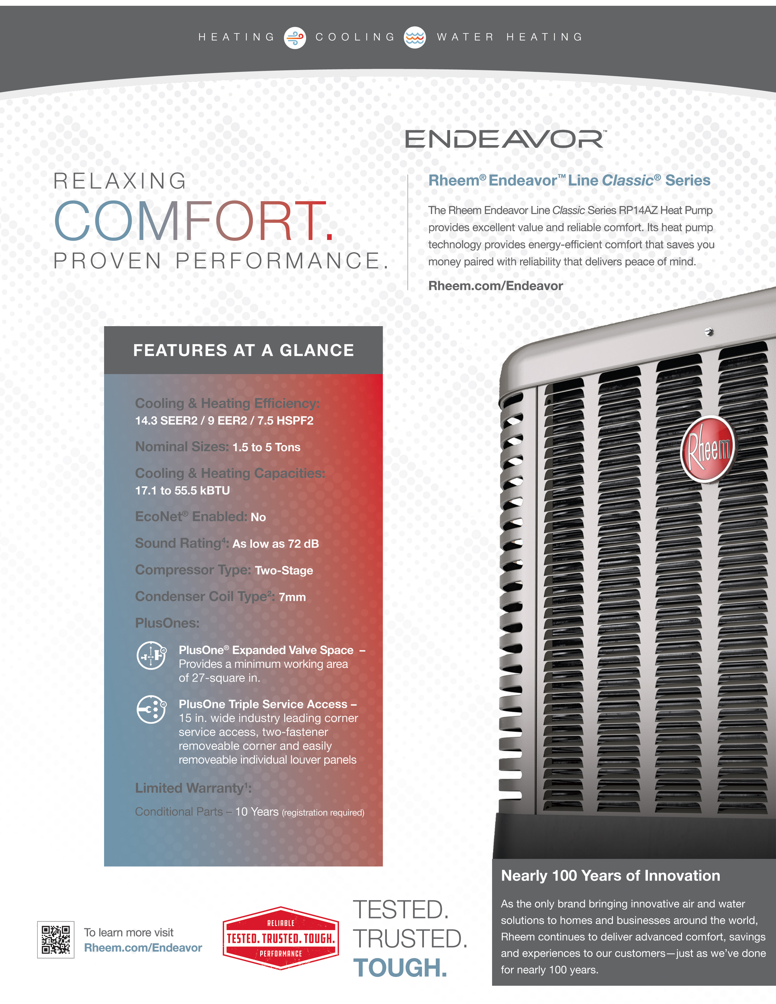 3.5 Ton Rheem 14.3 SEER2 Two Stage Heat Pump Condenser RP14AZ42AJ2NA